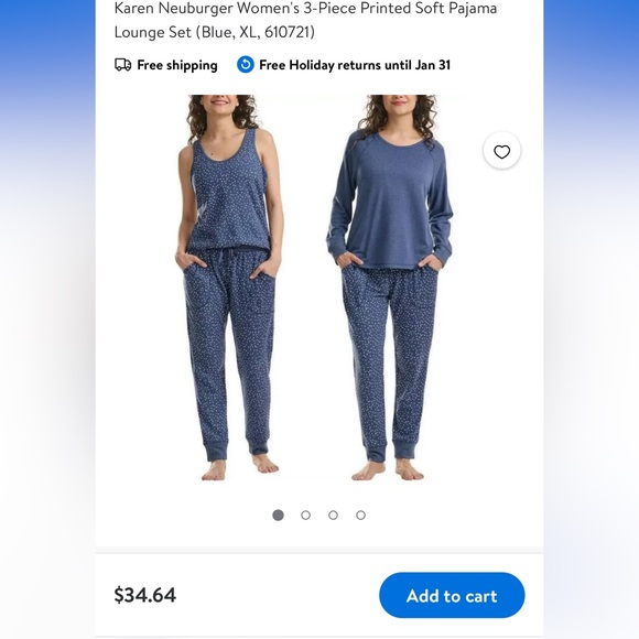 Live Love Lounge by Karen Neuburger women’s blue 3 piece lounge set XS NWT - Picture 2 of 8